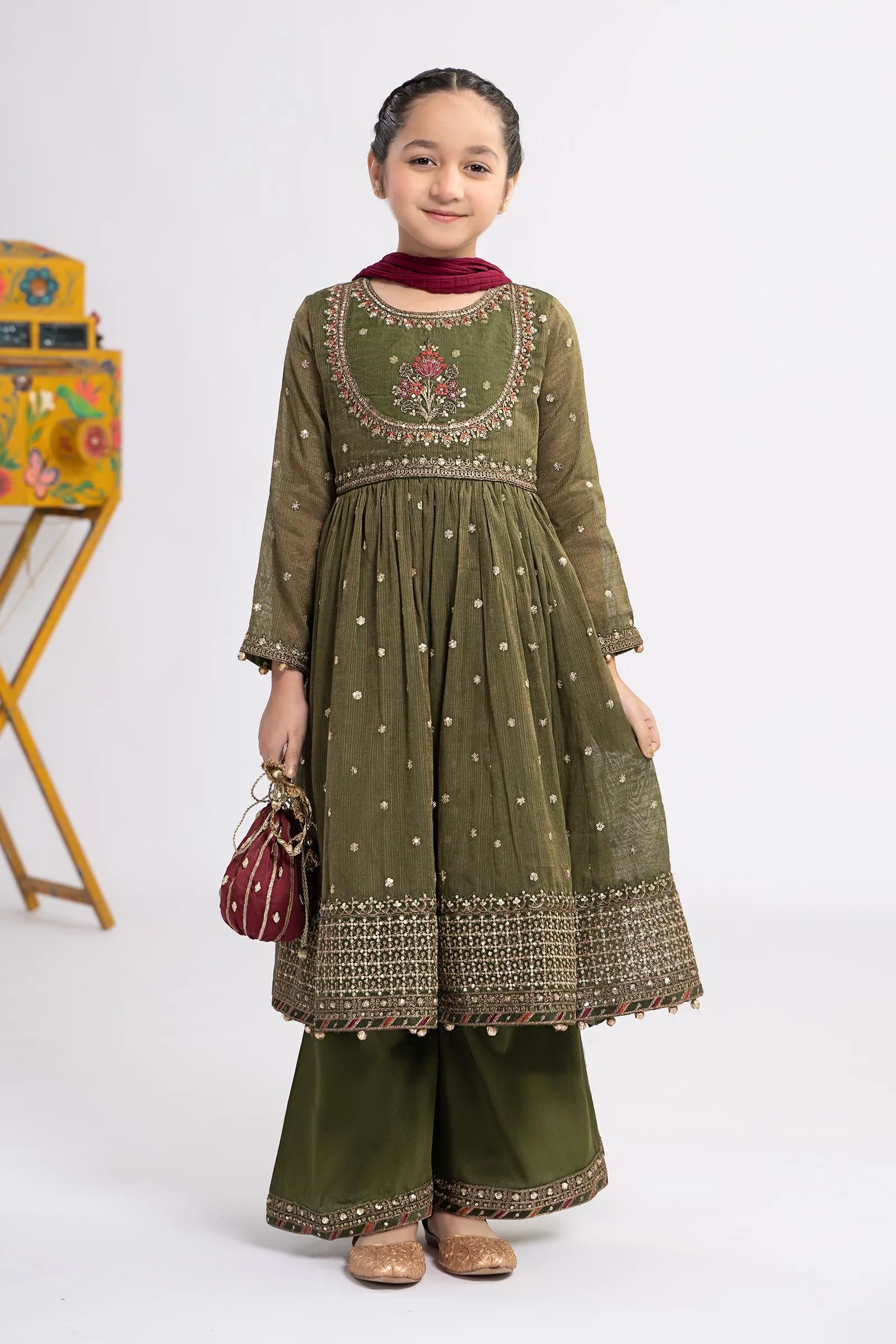 3 Piece Embroidered Zari Lawn Suit | MKS-EF24-33