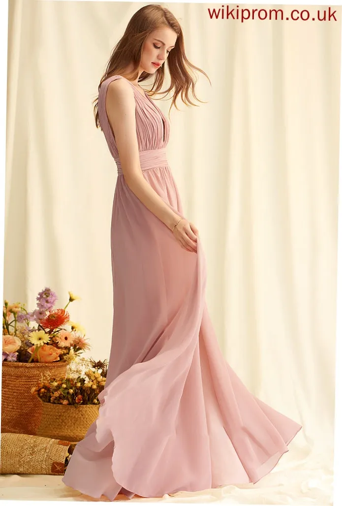 A-Line Length Embellishment Neckline V-neck Floor-Length Silhouette SplitFront Fabric Elsie Bridesmaid Dresses