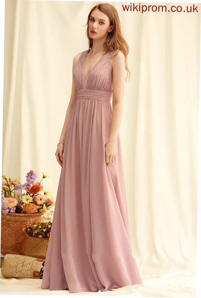 A-Line Length Embellishment Neckline V-neck Floor-Length Silhouette SplitFront Fabric Elsie Bridesmaid Dresses