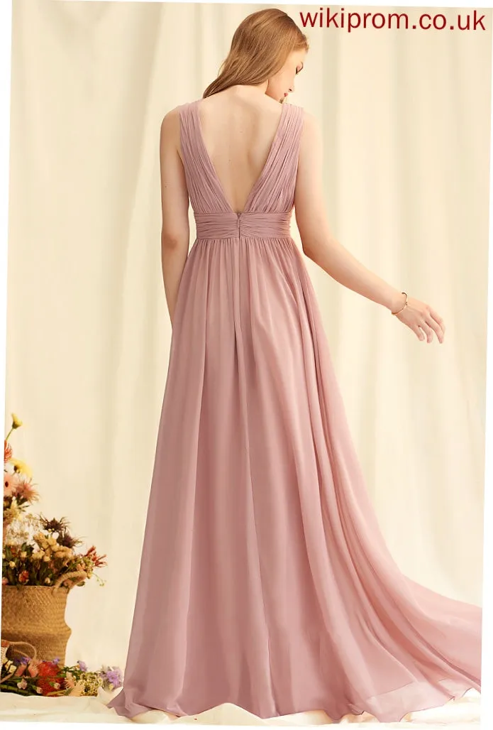 A-Line Length Embellishment Neckline V-neck Floor-Length Silhouette SplitFront Fabric Elsie Bridesmaid Dresses