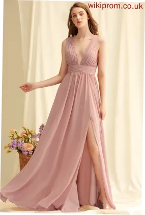 A-Line Length Embellishment Neckline V-neck Floor-Length Silhouette SplitFront Fabric Elsie Bridesmaid Dresses