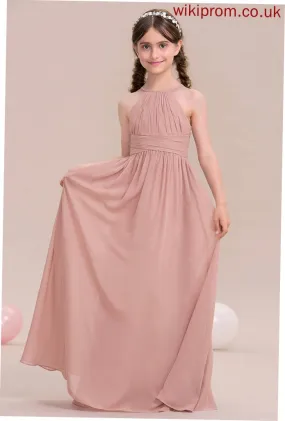 A-Line Madalyn Neck Floor-Length Scoop With Ruffle Junior Bridesmaid Dresses Chiffon