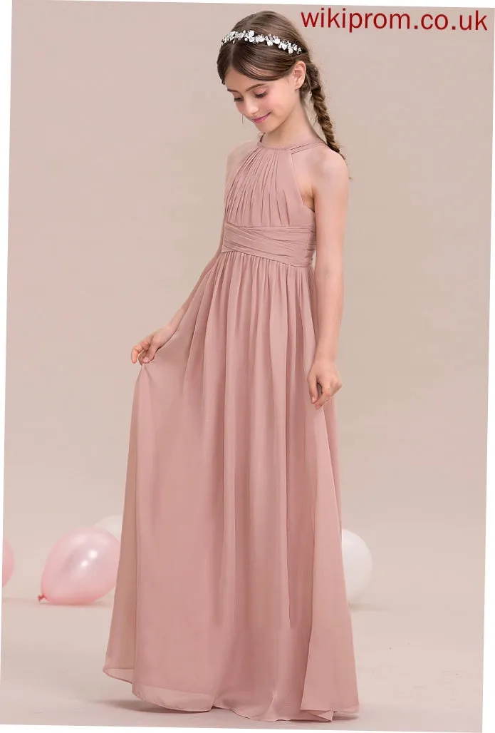 A-Line Madalyn Neck Floor-Length Scoop With Ruffle Junior Bridesmaid Dresses Chiffon