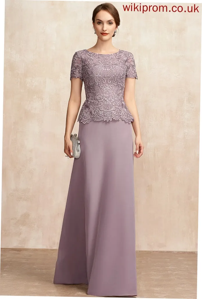 A-Line Neck Dress Mother of the Bride Dresses Chiffon Scoop Lace Nita the Bride Floor-Length of Mother