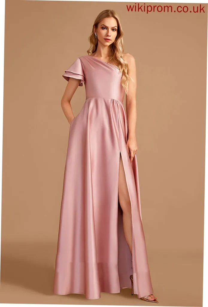 A-Line Neckline One-Shoulder Floor-Length SplitFront Fabric Silhouette Length Embellishment Sahna Natural Waist Floor Length Bridesmaid Dresses