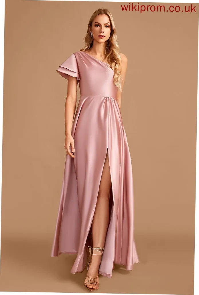 A-Line Neckline One-Shoulder Floor-Length SplitFront Fabric Silhouette Length Embellishment Sahna Natural Waist Floor Length Bridesmaid Dresses