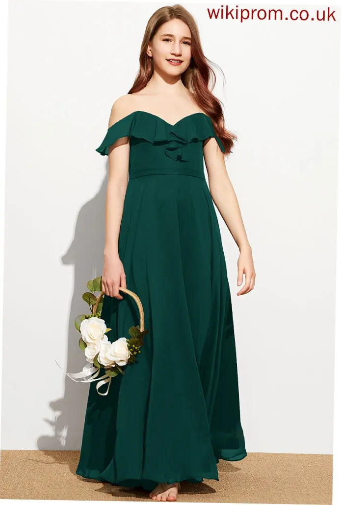 A-Line Quintina Off-the-Shoulder With Chiffon Floor-Length Junior Bridesmaid Dresses Ruffles Cascading