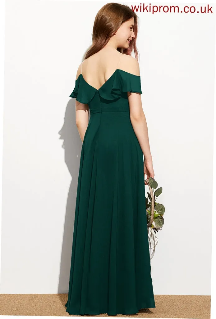 A-Line Quintina Off-the-Shoulder With Chiffon Floor-Length Junior Bridesmaid Dresses Ruffles Cascading