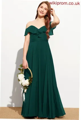 A-Line Quintina Off-the-Shoulder With Chiffon Floor-Length Junior Bridesmaid Dresses Ruffles Cascading