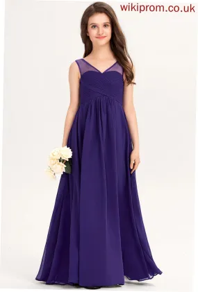 A-Line Ruffle With Harmony Chiffon Junior Bridesmaid Dresses V-neck Floor-Length