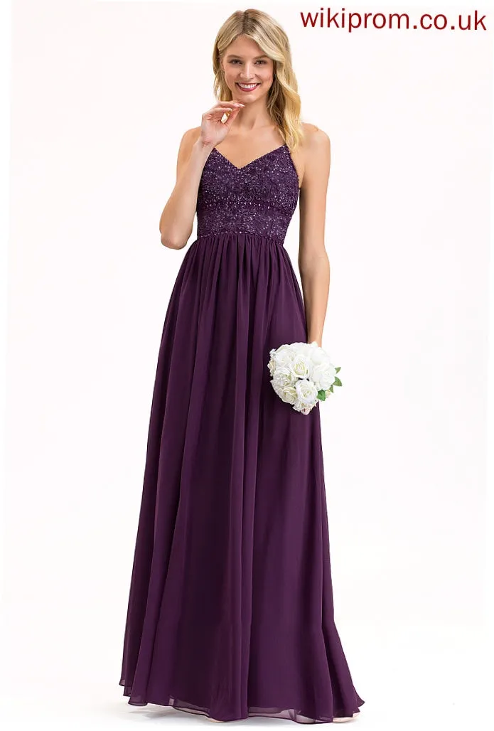 A-Line Sequins Beading Embellishment Fabric Silhouette Length Floor-Length Neckline V-neck Azul Floor Length Bridesmaid Dresses