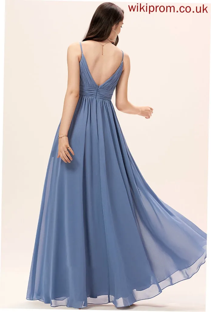 A-Line Straps Length V-neck Floor-Length Neckline Silhouette Fabric Cadence Floor Length Sleeveless A-Line/Princess Bridesmaid Dresses