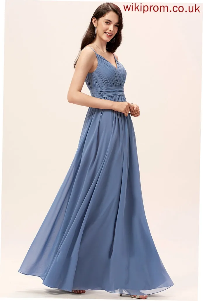 A-Line Straps Length V-neck Floor-Length Neckline Silhouette Fabric Cadence Floor Length Sleeveless A-Line/Princess Bridesmaid Dresses