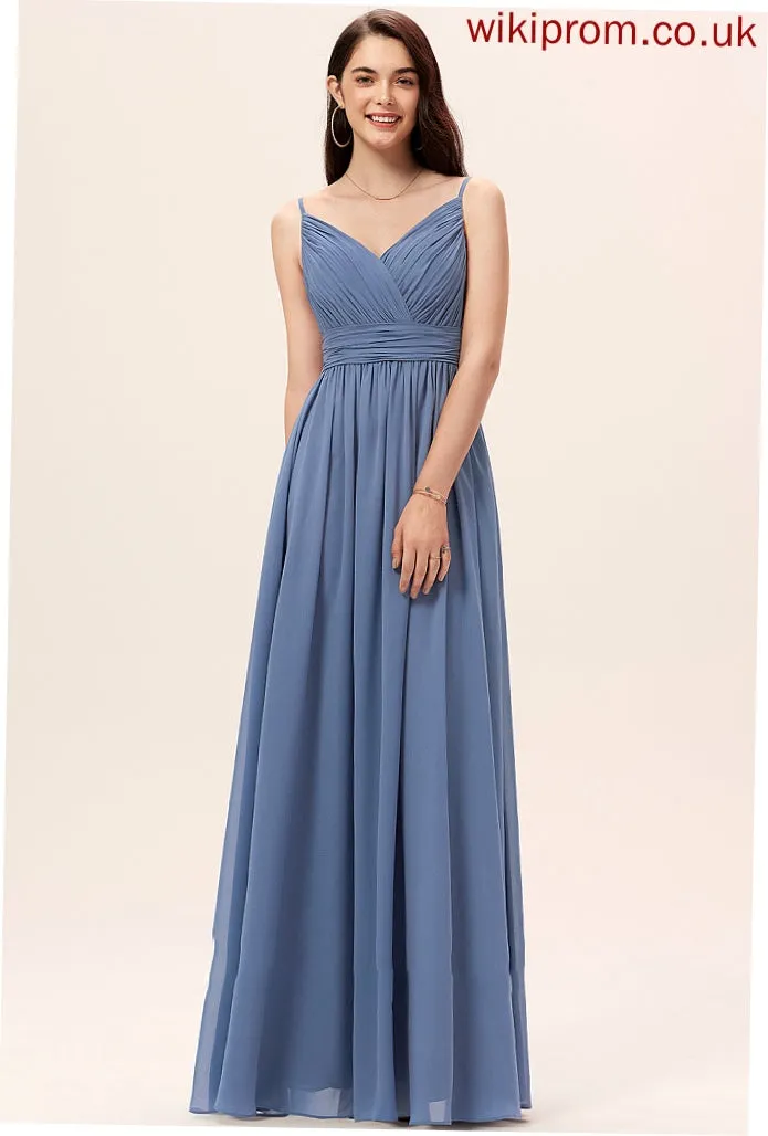 A-Line Straps Length V-neck Floor-Length Neckline Silhouette Fabric Cadence Floor Length Sleeveless A-Line/Princess Bridesmaid Dresses