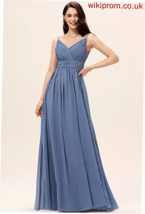 A-Line Straps Length V-neck Floor-Length Neckline Silhouette Fabric Cadence Floor Length Sleeveless A-Line/Princess Bridesmaid Dresses