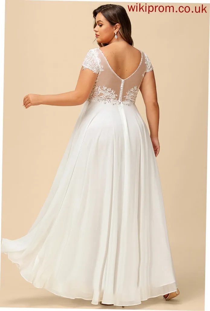 A-Line V-neck Beading Wedding Dresses Sequins Chiffon Mila Dress With Floor-Length Lace Wedding