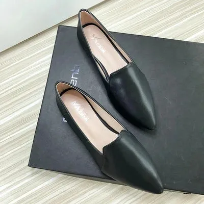 Advbridge  -  Women Flats Pointed Toe Solid Color Black Flats for Women Dressy Comfort Foldable Flats Soft Leather Flat Shoes Loafers Slip On