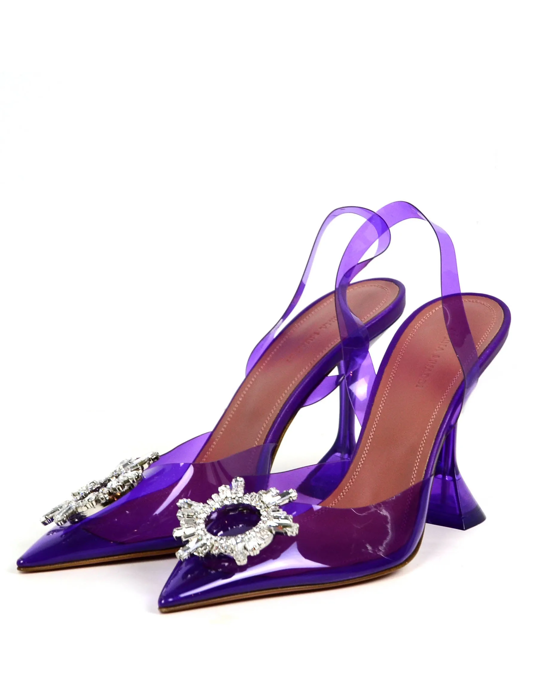 Amina Muaddi NEW Violet Begum Crystal-Embellished PVC Pumps sz 40