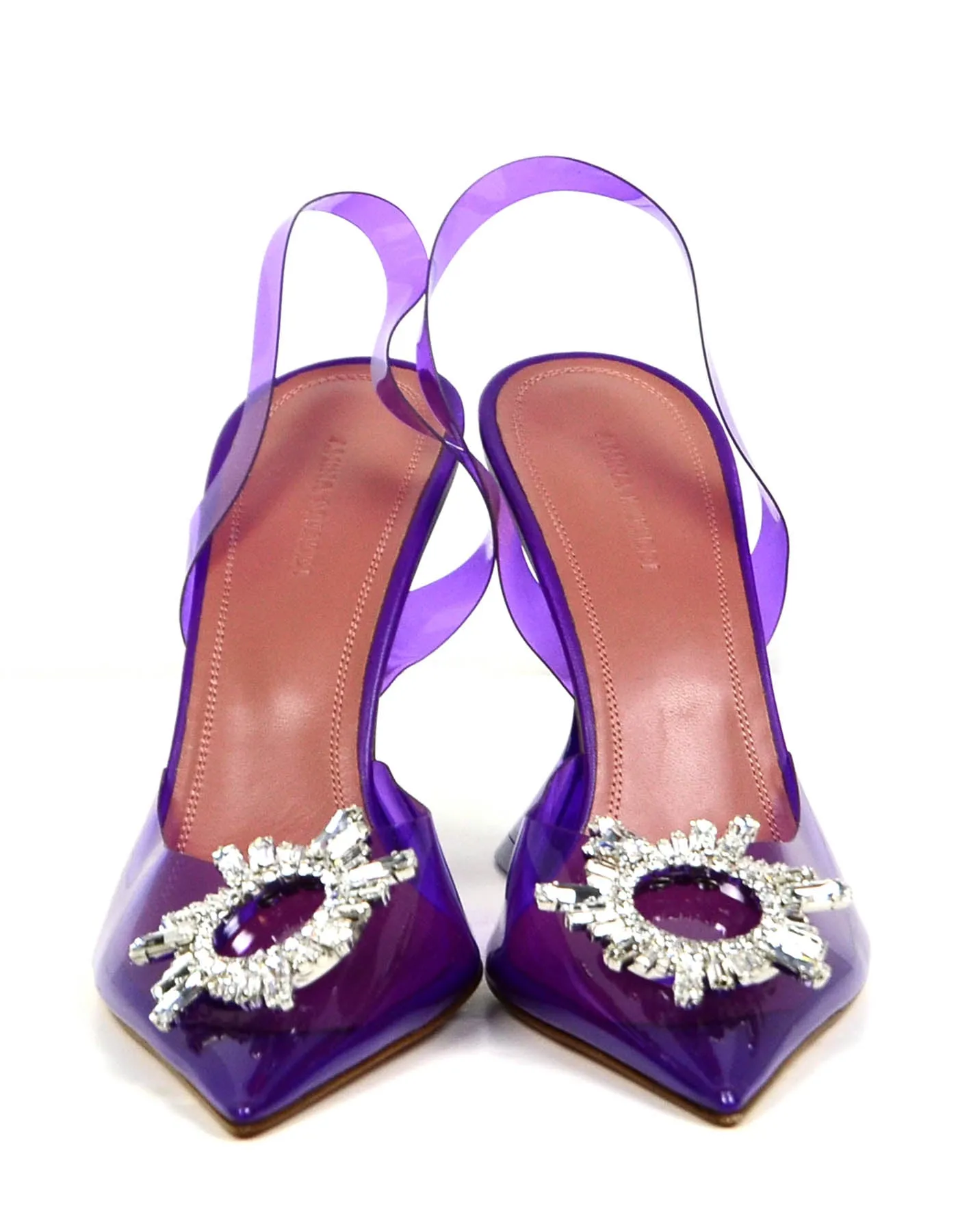 Amina Muaddi NEW Violet Begum Crystal-Embellished PVC Pumps sz 40