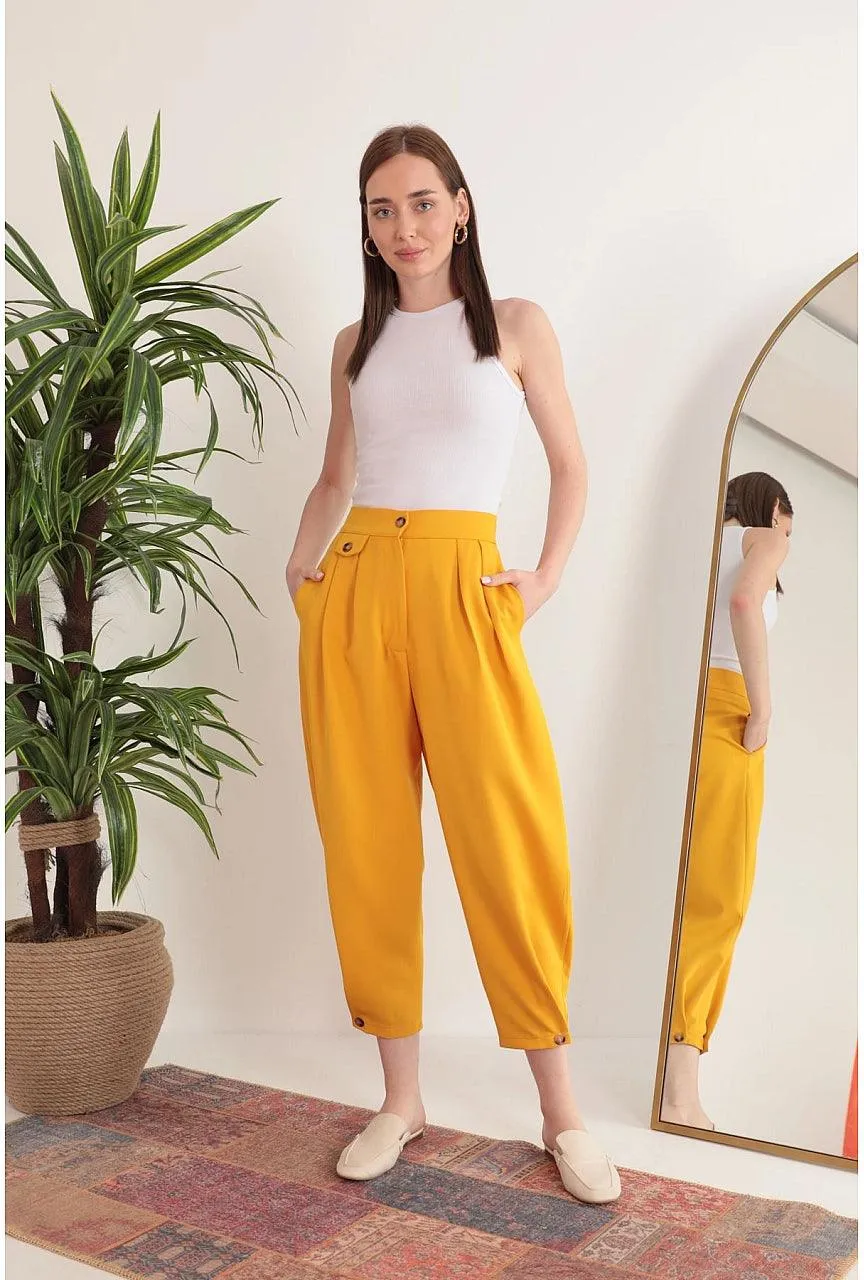 Atlas Fabric Pleated Shalwar Women's pants  - Mustard Yellow