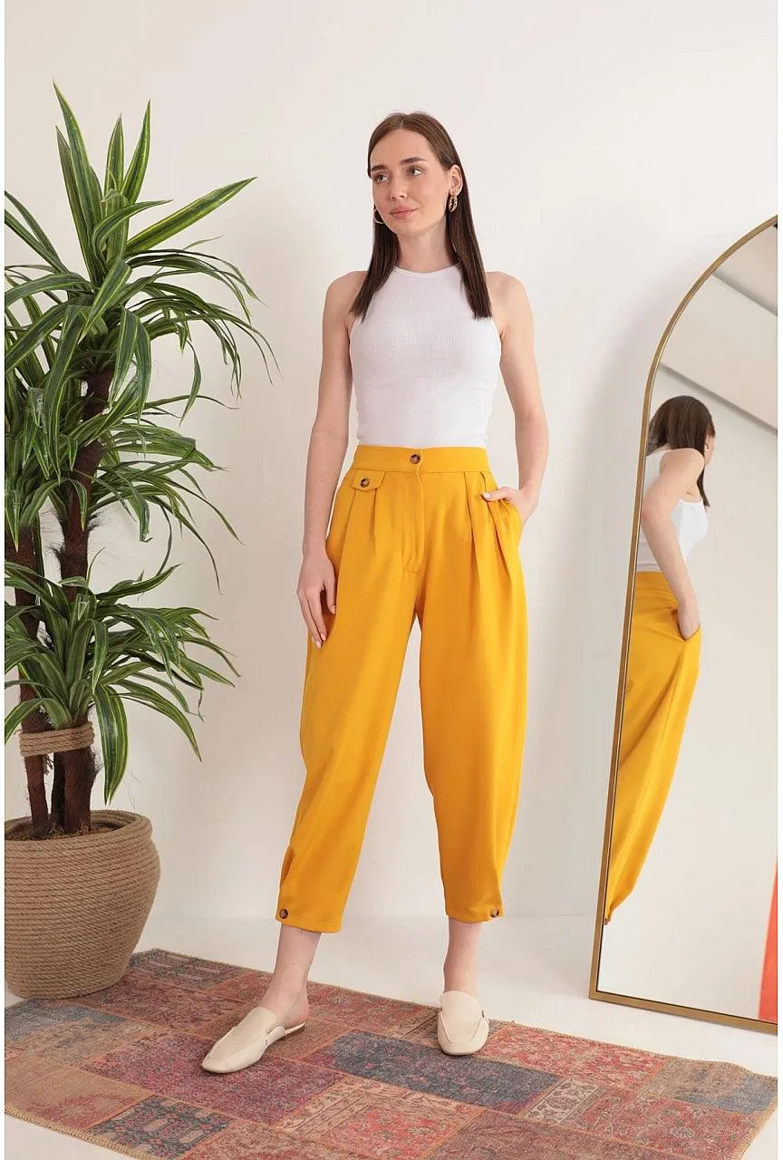 Atlas Fabric Pleated Shalwar Women's pants  - Mustard Yellow