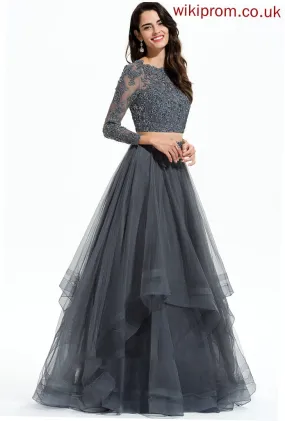 Ball-Gown/Princess Beading Floor-Length Neck With Prom Dresses Grace Sequins Tulle Scoop