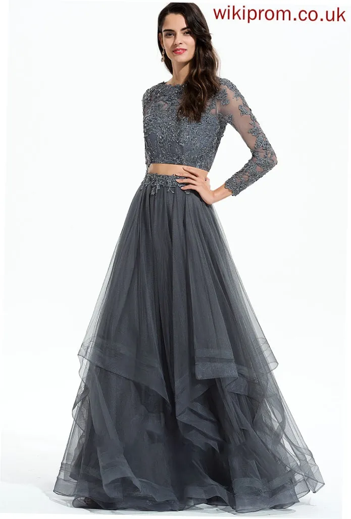 Ball-Gown/Princess Beading Floor-Length Neck With Prom Dresses Grace Sequins Tulle Scoop