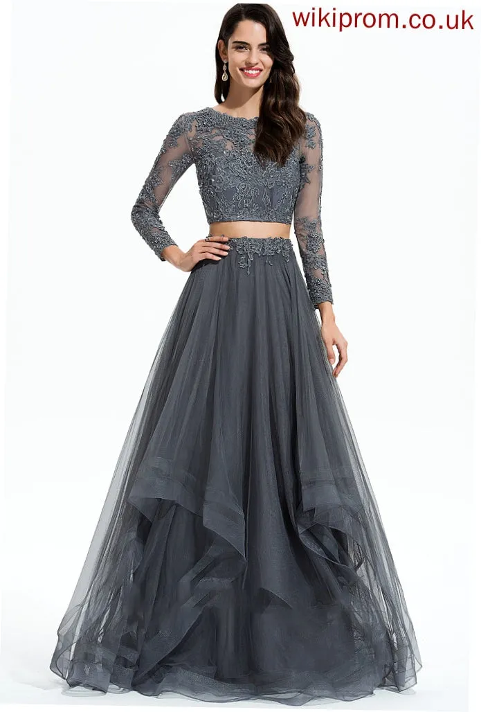 Ball-Gown/Princess Beading Floor-Length Neck With Prom Dresses Grace Sequins Tulle Scoop