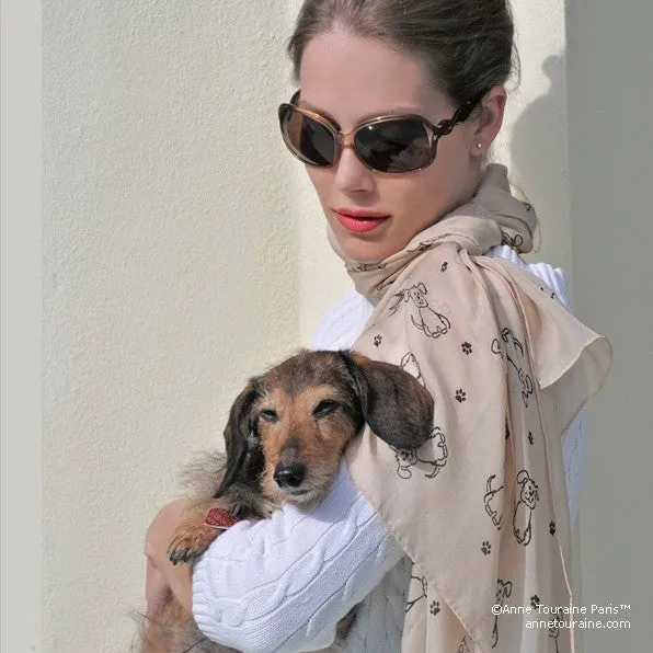 BEIGE DOG PATTERN SCARF - 67x26"