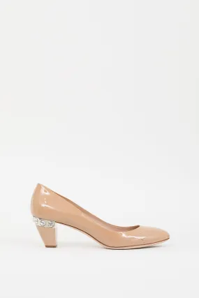 Beige Patent Leather Crystal Pump