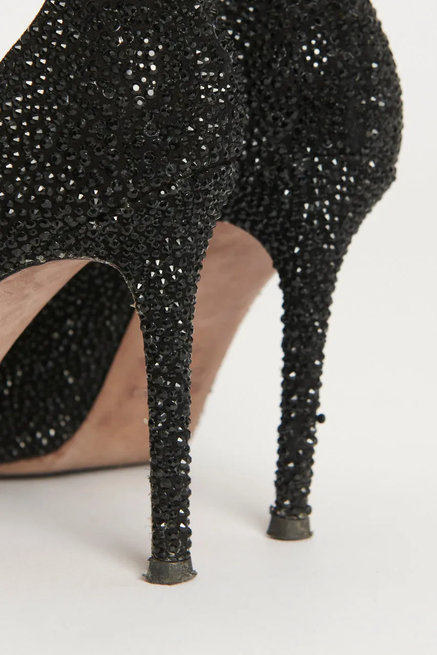 Black Crystal Embellished Preowned Pumps