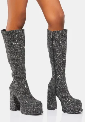 Black Glitter Kia Knee High Boots