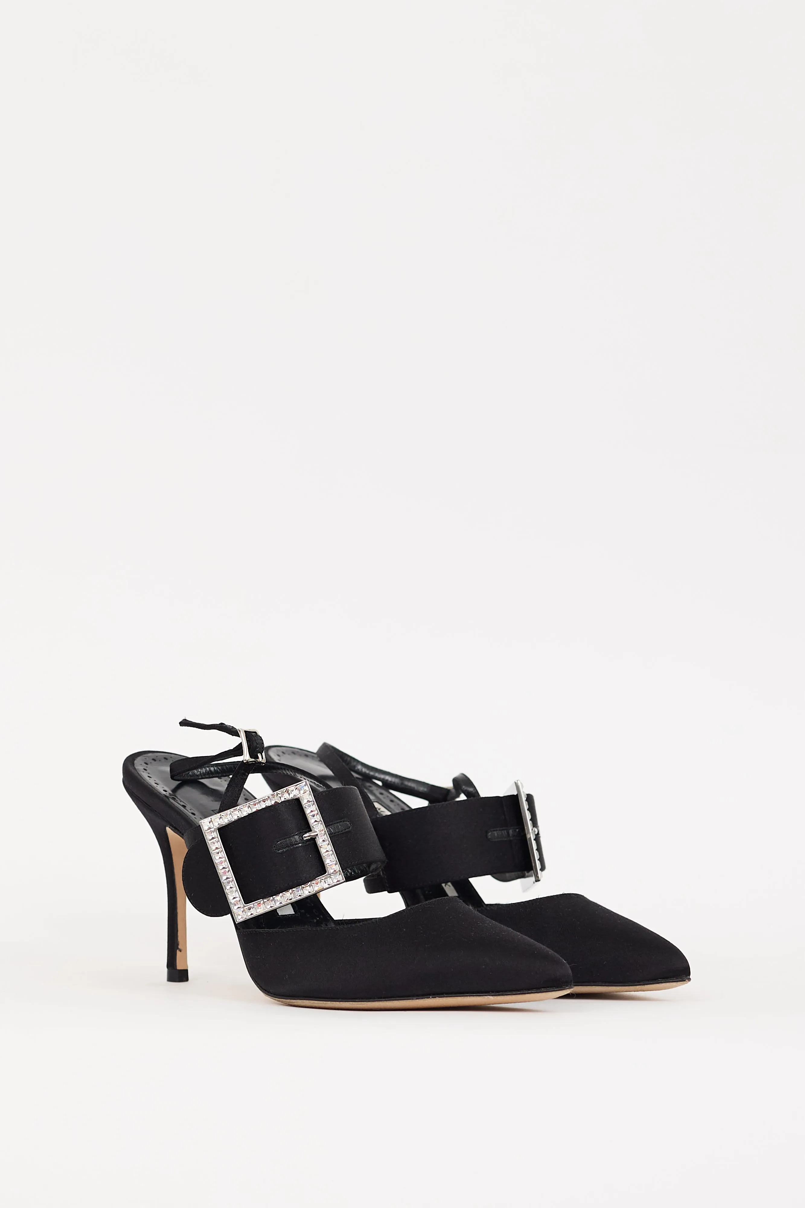 Black Satin & Crystal Buckle Beladona Heel