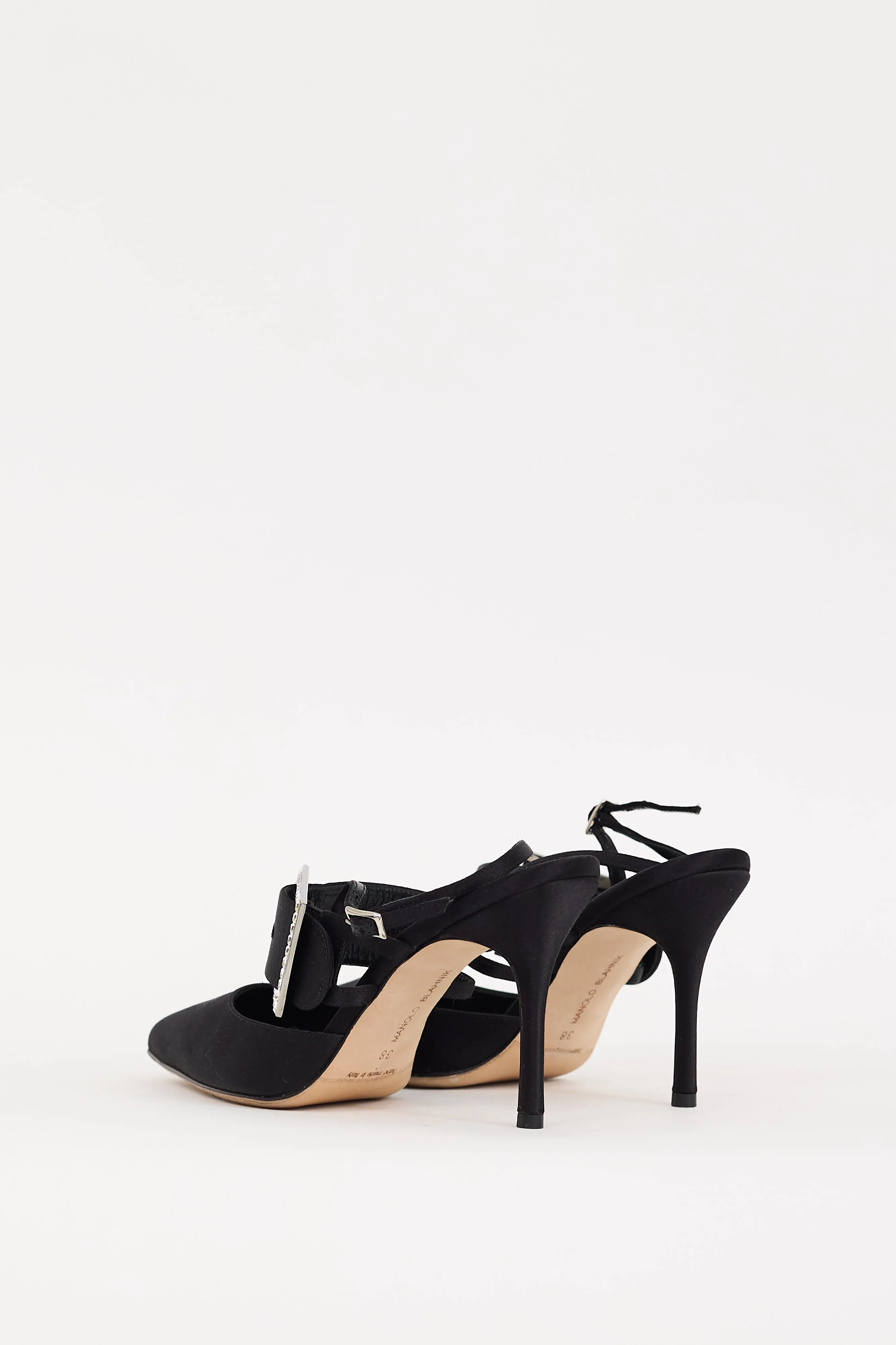 Black Satin & Crystal Buckle Beladona Heel