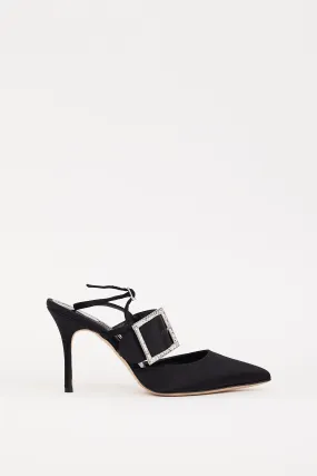 Black Satin & Crystal Buckle Beladona Heel