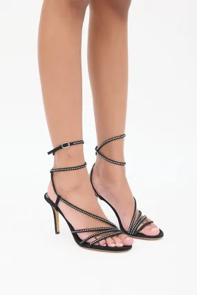 Black Suede & Crystal Embellished Strappy Heel