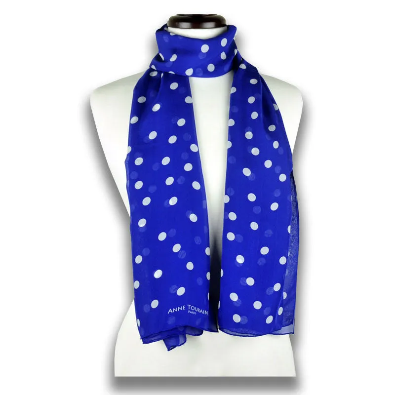 BLUE POLKA DOT SCARF - 67x26"