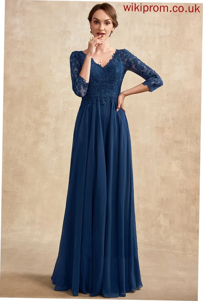 Bride of Floor-Length Dress A-Line V-neck the Mother of the Bride Dresses Chiffon Marcie Lace Mother