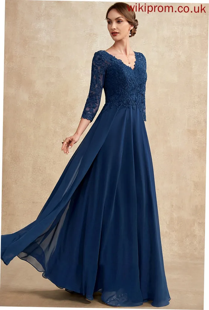 Bride of Floor-Length Dress A-Line V-neck the Mother of the Bride Dresses Chiffon Marcie Lace Mother