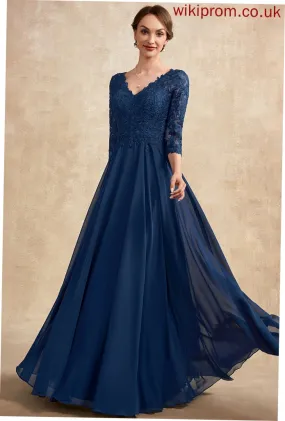 Bride of Floor-Length Dress A-Line V-neck the Mother of the Bride Dresses Chiffon Marcie Lace Mother