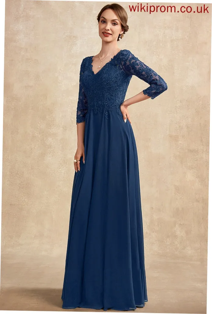 Bride of Floor-Length Dress A-Line V-neck the Mother of the Bride Dresses Chiffon Marcie Lace Mother