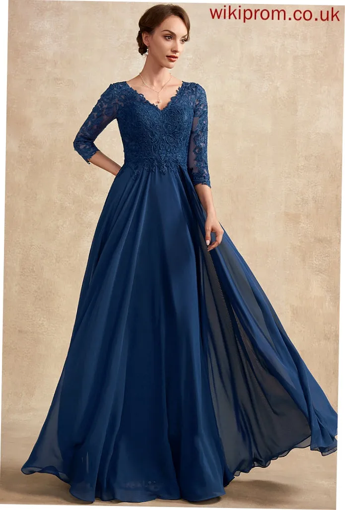 Bride of Floor-Length Dress A-Line V-neck the Mother of the Bride Dresses Chiffon Marcie Lace Mother