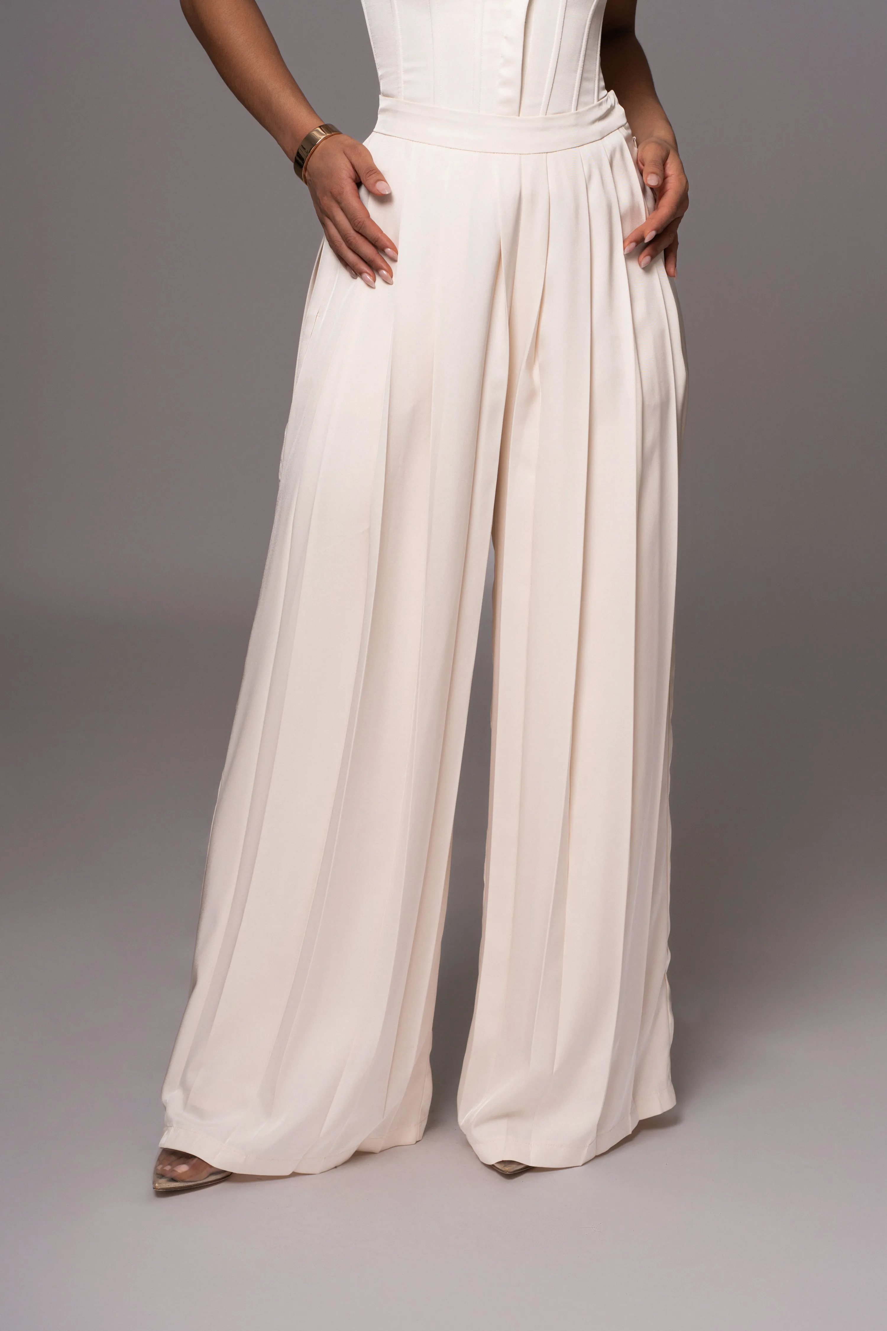 Buttercream Clara Wide Leg Pleated Trousers