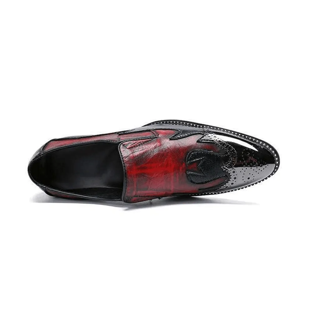 Casual Red Leather Slip On Shoes / Fashion Rhinestone Bordered Iron Toe Loafers