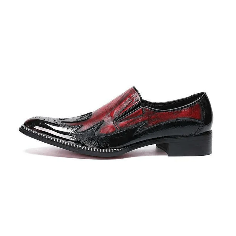 Casual Red Leather Slip On Shoes / Fashion Rhinestone Bordered Iron Toe Loafers