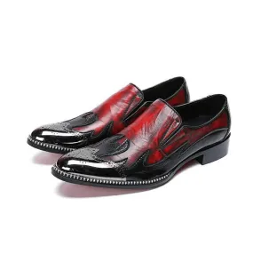 Casual Red Leather Slip On Shoes / Fashion Rhinestone Bordered Iron Toe Loafers