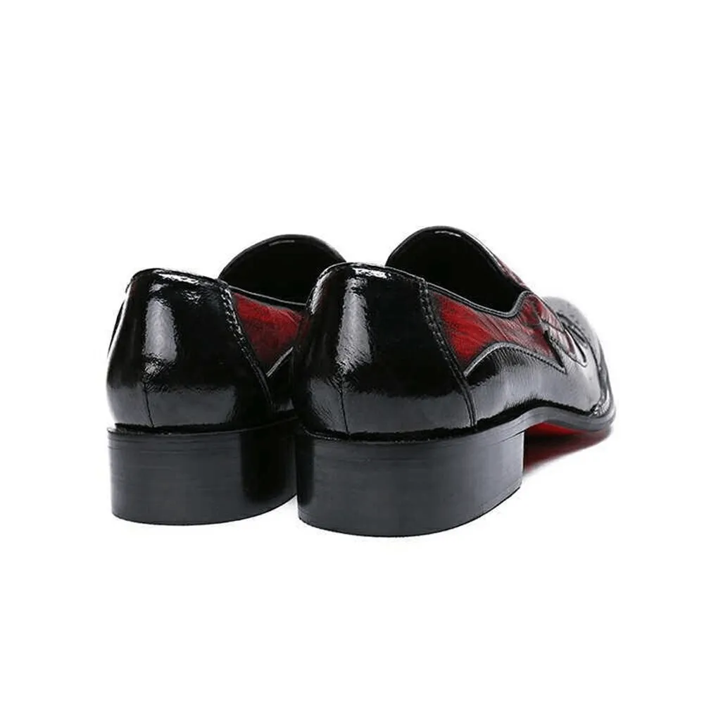 Casual Red Leather Slip On Shoes / Fashion Rhinestone Bordered Iron Toe Loafers