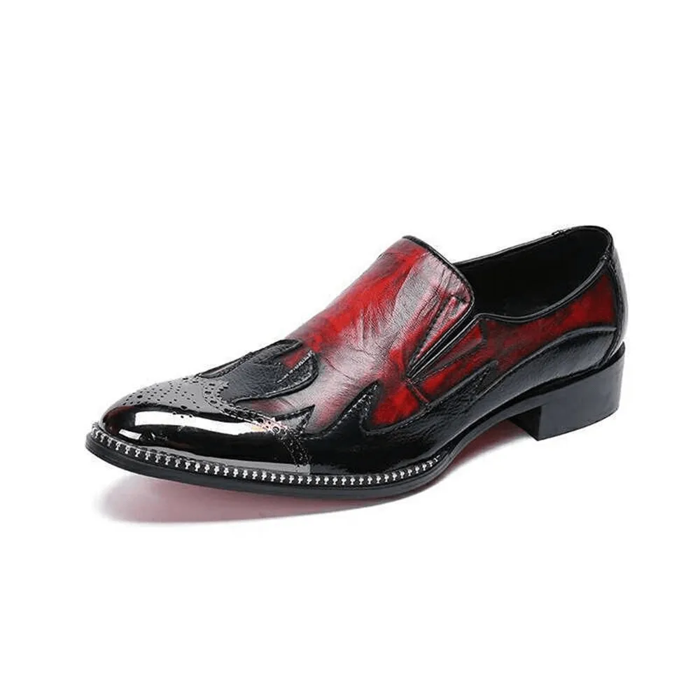 Casual Red Leather Slip On Shoes / Fashion Rhinestone Bordered Iron Toe Loafers