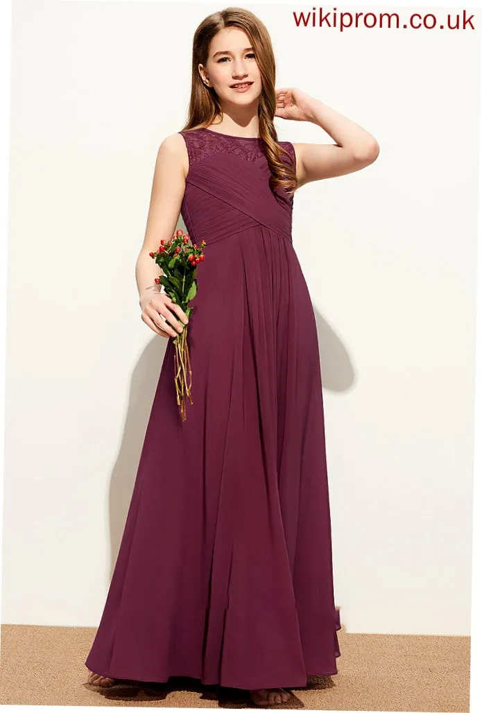 Chiffon Junior Bridesmaid Dresses Bow(s) Ruffle With Camryn Floor-Length Neck Scoop A-Line Lace