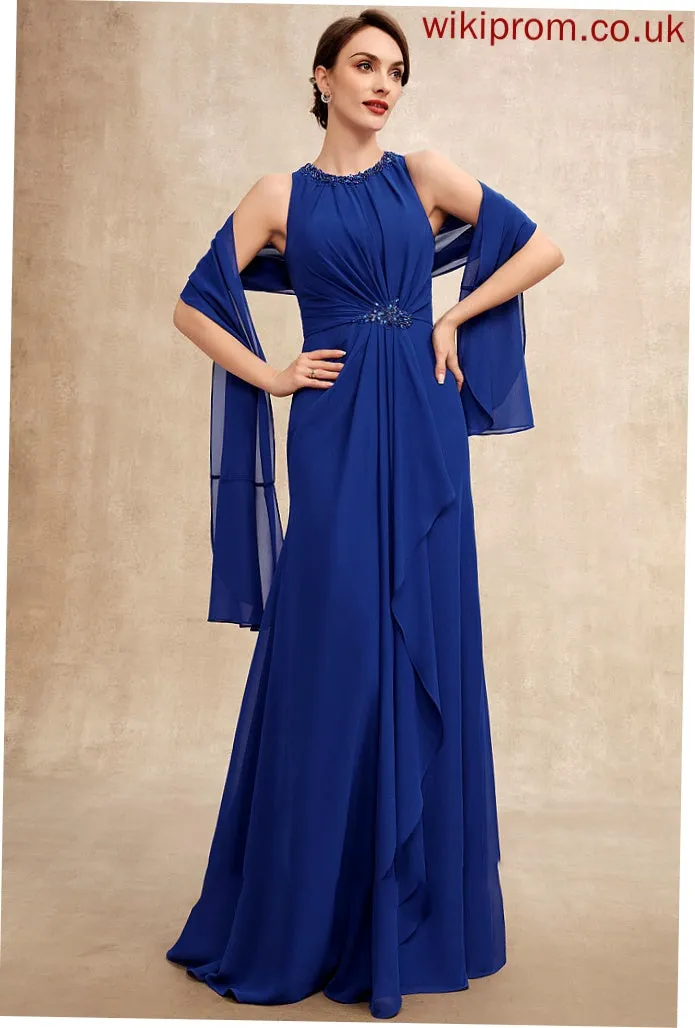 Chiffon Neck Naomi Mother of the Bride Dresses Ruffles Beading Scoop Cascading With Mother A-Line Floor-Length Bride of the Dress